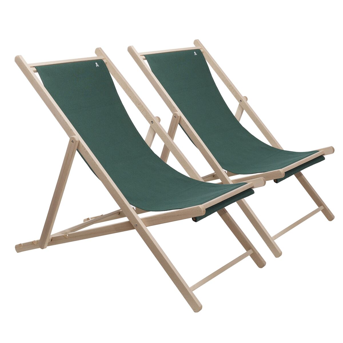 Set de 2 hamacas  de madera de haya plegable sin brazos estructura sin barniz lona color verde oscuro scalpers