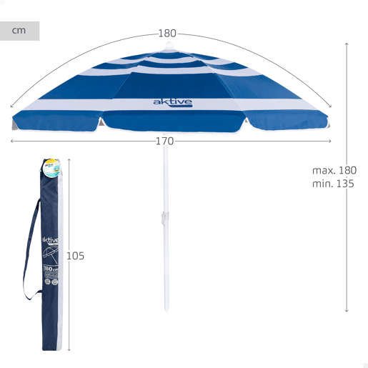 Guarda-sol Ø180 cm cmastro basculante e proteção UV50 Aktive