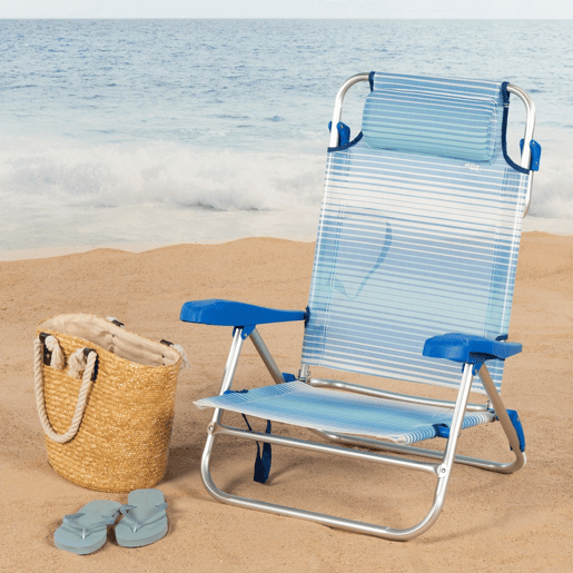 Pack de 2 cadeiras de praia dobráveis e reclináveis riscas de 7 posições calmofada