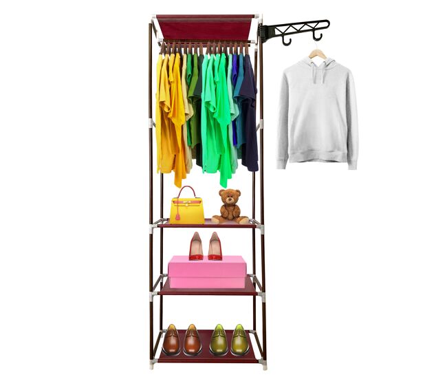 Armario vestidor static nyana home 170x55x35 cm 3 baldas, 1 barra superior, 1 colgador lateral marrón