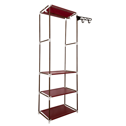 Guarda-roupa estático Nyana Home 170x55x35cm 3 prateleiras 1 barra superior 1 cabide lateral Marrom