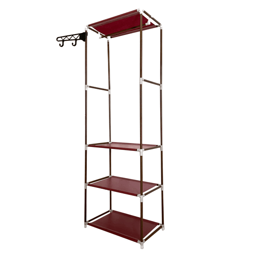 Guarda-roupa estático Nyana Home 170x55x35cm 3 prateleiras 1 barra superior 1 cabide lateral Marrom