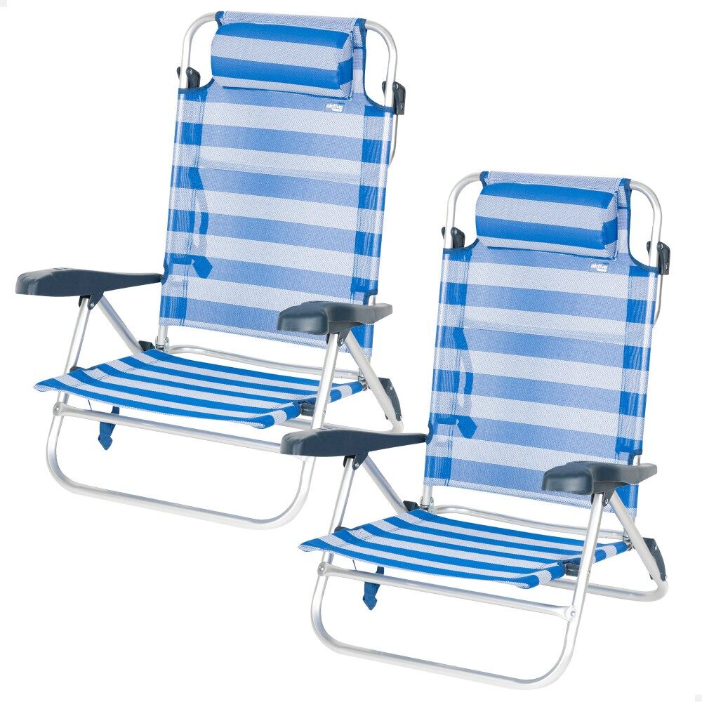 Pack 2 sillas de playa plegables multiposición aktive 47x49x82 cm, marinera