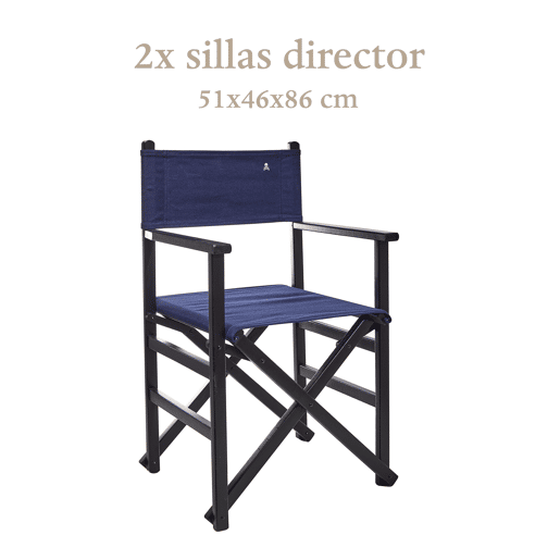 Conjunto de 2 cadeiras de diretor dobráveis u200Bu200Bcom estrutura em cor wengué e lona azul escura, em madeira de faia de primeira qualidade Scalpers