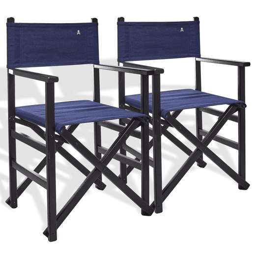Conjunto de 2 cadeiras de diretor dobráveis u200Bu200Bcom estrutura em cor wengué e lona azul escura, em madeira de faia de primeira qualidade Scalpers