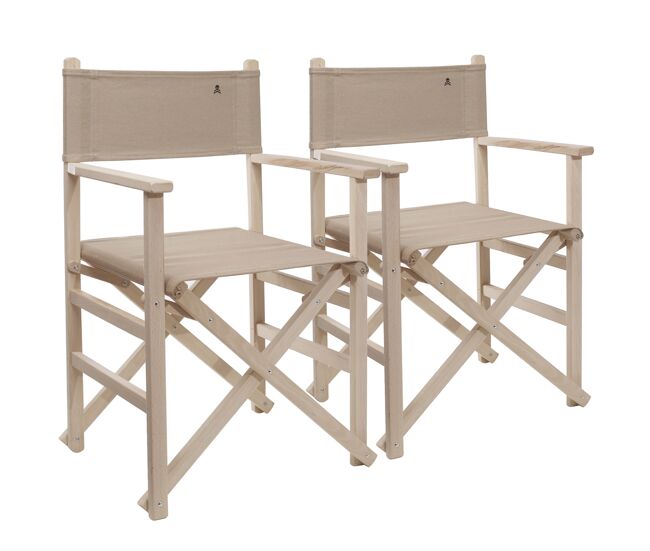 Set de 2 sillones director plegables estructura sin barniz con lona color piedra, fabricada en madera de haya de primera calidad scalpers
