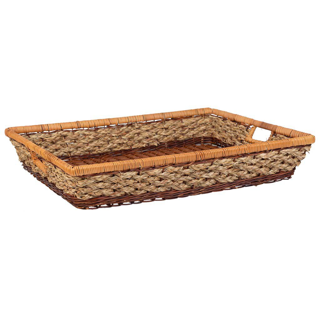 Bandeja rectangular de cuerda trenzada marrón 60x50x10