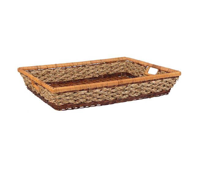 Bandeja rectangular de cuerda trenzada marrón 60x50x10