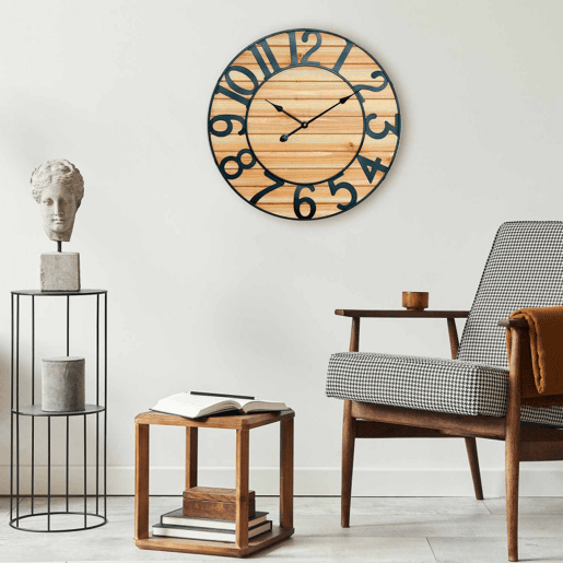 Relógio de Parede Vintage PretoMadeira Clara Ø60cm Thinia Home
