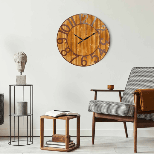 Relógio de Parede Vintage PretoMadeira Escura Ø80cm Thinia Home
