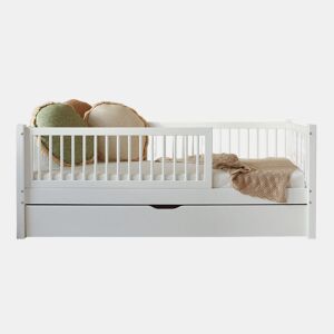 Cama 90x190 com barreira base de ripas e gaveta incluídas Sybil Branco