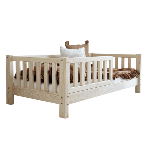 Cama 90x190 barreira e base de ripas incluídas pés 10 cm Agnès Bois