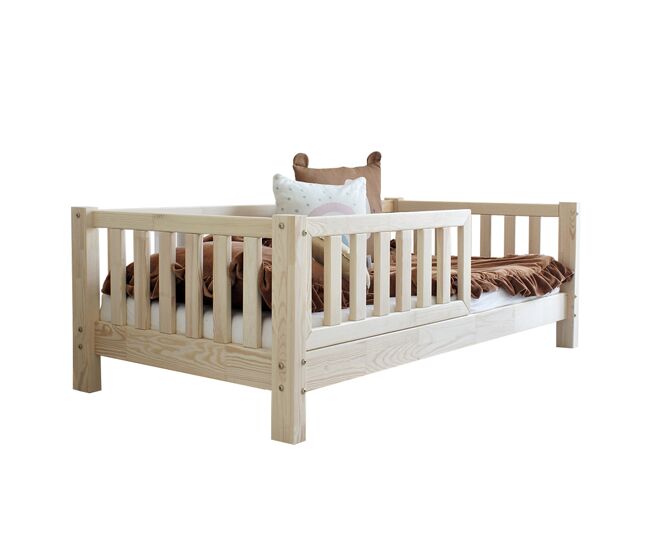 Cama 90x190 con barandilla y somier patas de 10 cm agnès madera