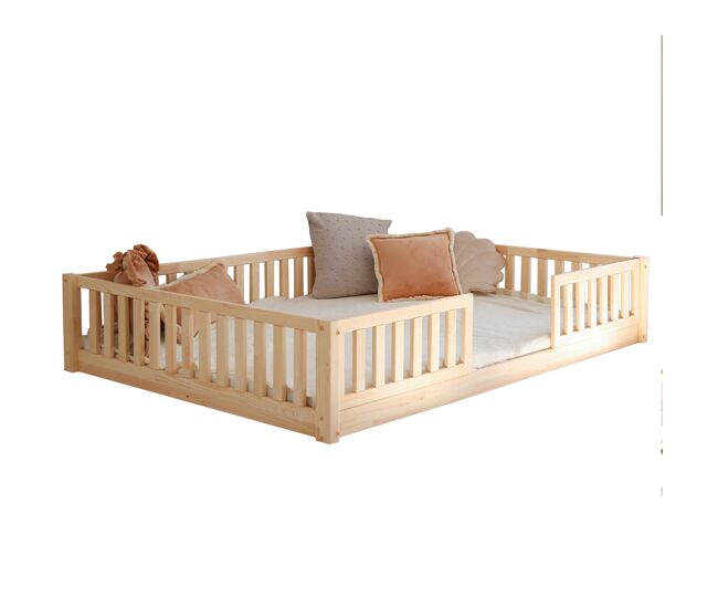 Cama 140x190 con barandilla y somier patas de 1 cm agnès madera