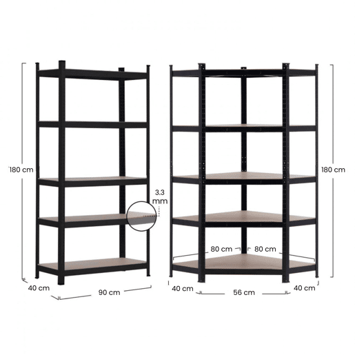 Pack 2 Prateleiras Modulares e 1 Prateleira de Canto com 5 Prateleiras Ajustáveis u200Bu200BThinia Home