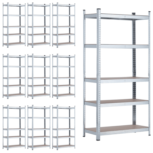 MegaPack 10 Prateleiras Modulares Galvanizadas com 5 Prateleiras Ajustáveis u200Bu200B180x90x40cm 875Kg 7house
