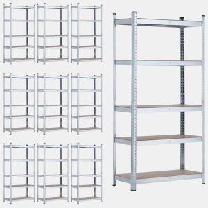 MegaPack 10 Prateleiras Modulares Galvanizadas com 5 Prateleiras Ajustáveis u200Bu200B180x90x40cm 875Kg 7house