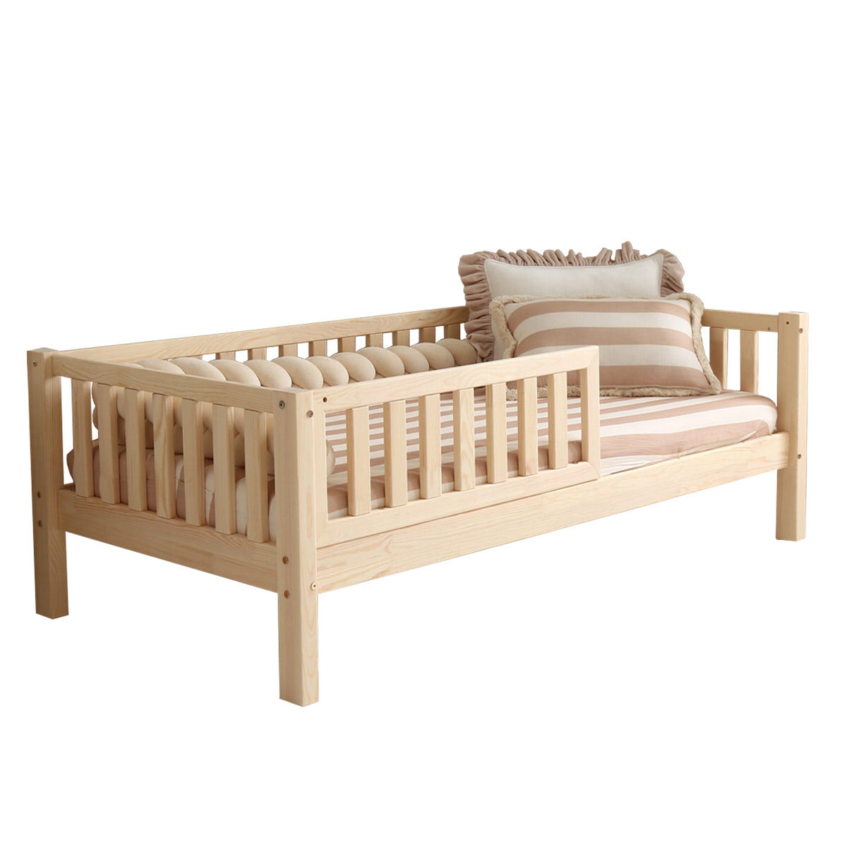 Cama 90x190 con barandilla y somier patas de 19 cm agnès madera