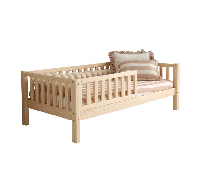 Cama 90x190 con barandilla y somier patas de 19 cm agnès madera