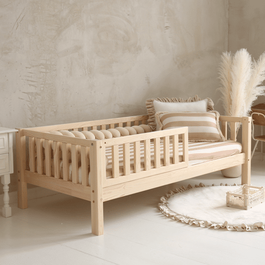 Cama 90x190 barreira e base incluída pés 19 cm Agnès Madeira