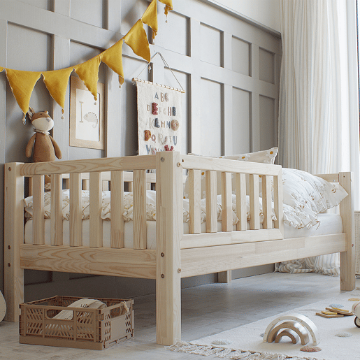 Cama 90x190 barreira e base incluída pés 19 cm Agnès Madeira
