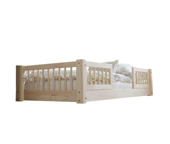 Cama 90x190 con barandillas y somier patas de 1 cm Adèle Madera