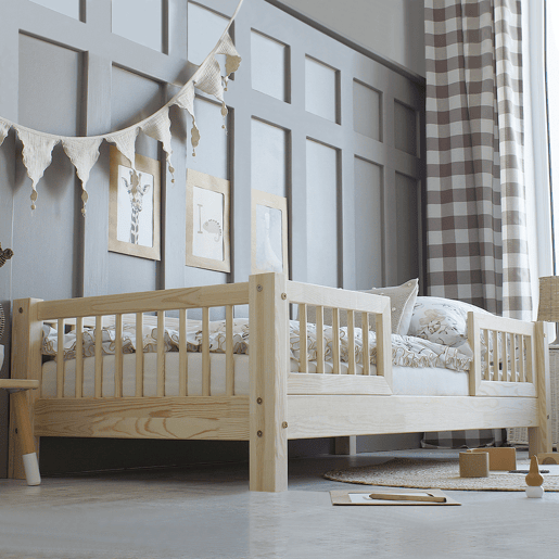 Cama 90x190 com calhas e estrado com pés de 10 cm Adèle Bois Cama 90x190 com calhas e estrado com pés de 10 cm Adèle Bois