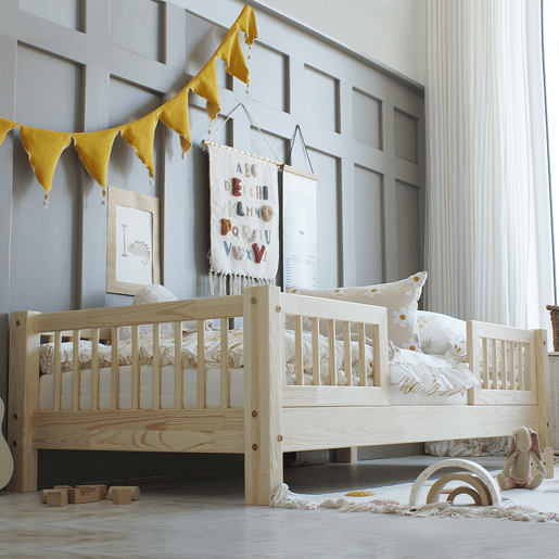Cama 90x190 com calhas e estrado com pés de 10 cm Adèle Bois Cama 90x190 com calhas e estrado com pés de 10 cm Adèle Bois