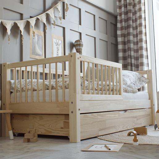 Cama 90x190 com barreira base de ripas e gaveta incluídas Sybil Bois