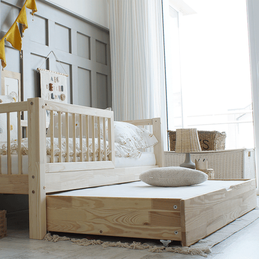 Cama 90x190 com barreira base de ripas e gaveta incluídas Sybil Bois