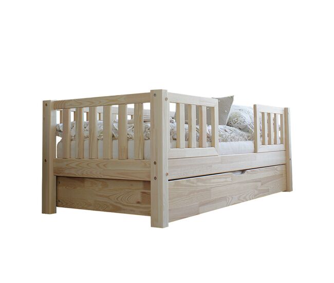 Cama 90x190 con barandilla somier y cajón Agnès Madera
