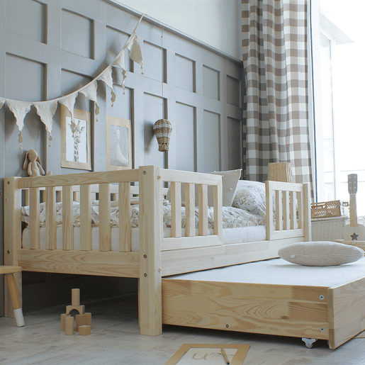Cama com barreira 90x190 com estrado de ripas e gaveta Agnès Bois