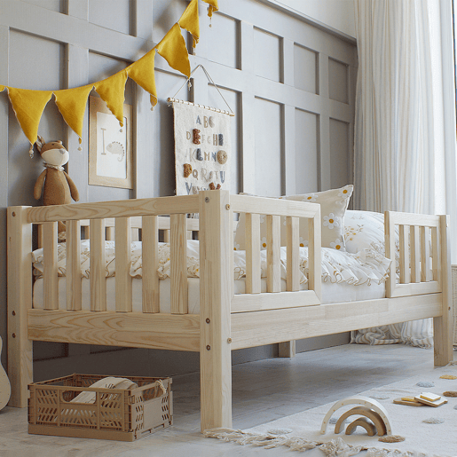 Cama com barreira 90x190 com estrado de ripas e gaveta Agnès Bois