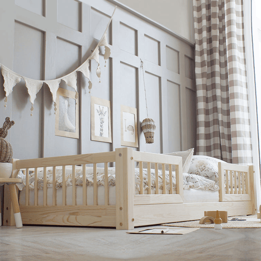 Cama 70x140 com calhas e estrado com pés de 1 cm Adèle Bois Cama 70x140 com calhas e estrado com pés de 1 cm Adèle Bois