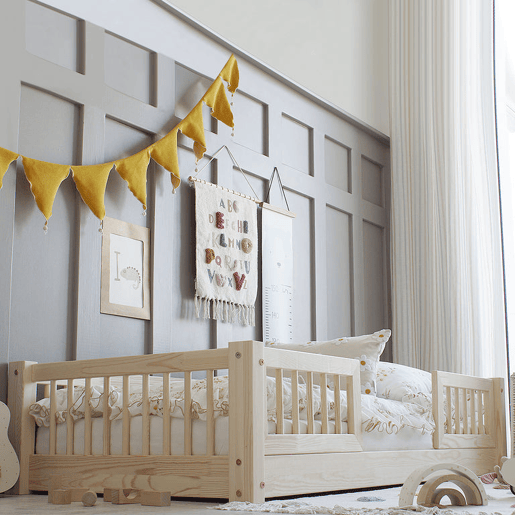 Cama 70x140 com calhas e estrado com pés de 1 cm Adèle Bois Cama 70x140 com calhas e estrado com pés de 1 cm Adèle Bois