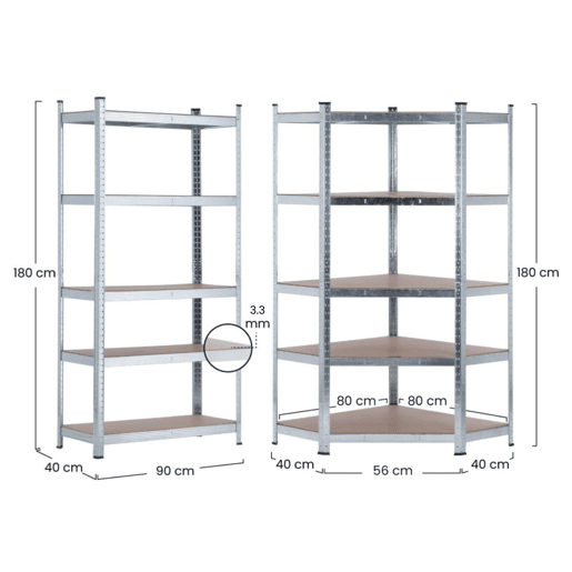Pack 2 Prateleiras Modulares e 1 Prateleira de Canto com 5 Prateleiras Ajustáveis u200Bu200BThinia Home