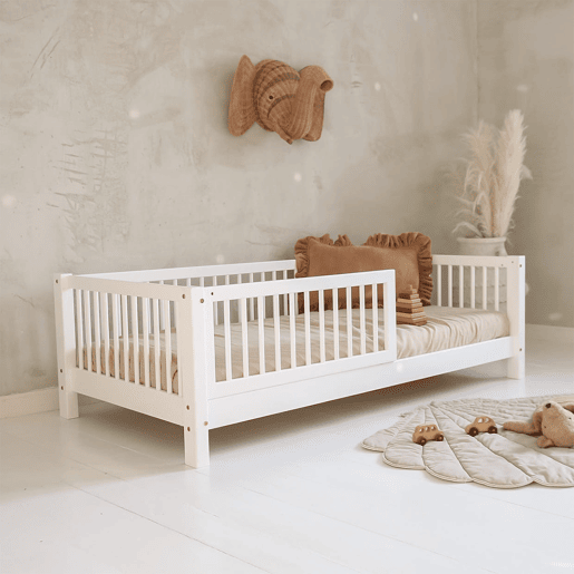 Cama 90x190 com barreira e base de ripas incluídas pés 10 cm Sybil Branco