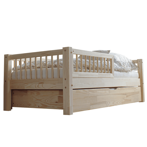 Cama com barreira 90x190 incluindo estrado de ripas e gaveta Adèle Bois