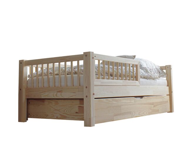 Cama 90x190 con barandilla somier y cajón Adèle Madera