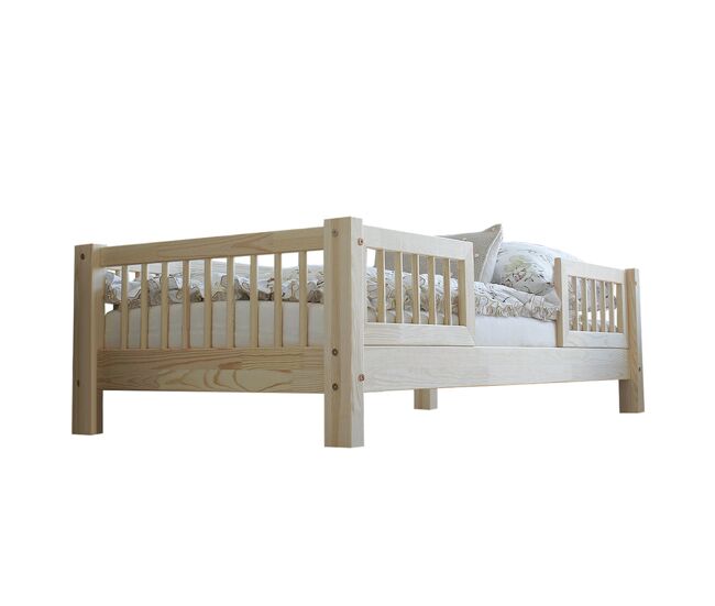 Cama 90x200 con barandillas y somier patas de 10 cm adèle madera