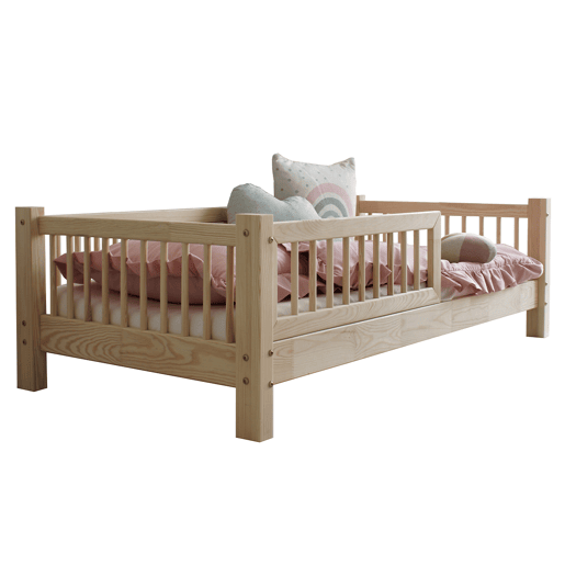 Cama 90x190 barreira e base de ripas incluídas pés 10 cm Adèle Bois