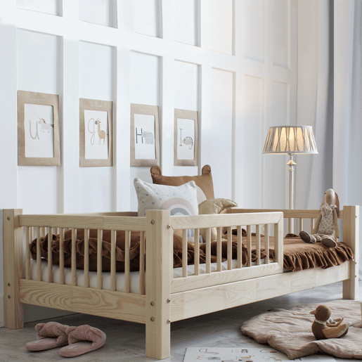 Cama 90x190 barreira e base de ripas incluídas pés 10 cm Adèle Bois