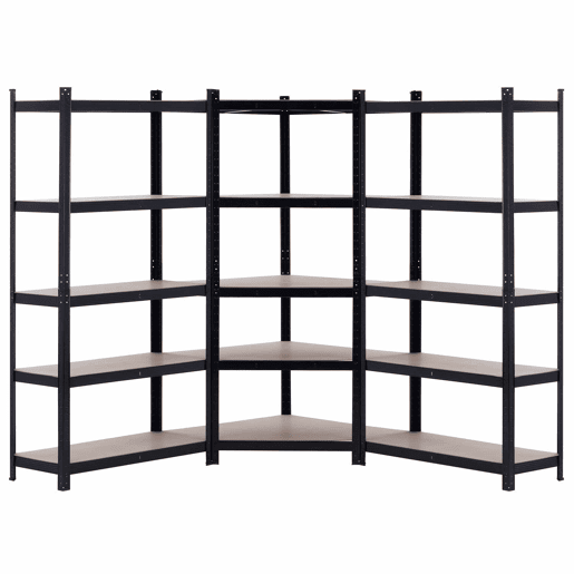 Pack 2 Prateleiras Modulares e 1 Prateleira de Canto Preta 5 Prateleiras Ajustáveis u200Bu200B7house
