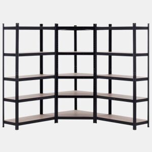 Pack 2 Prateleiras Modulares e 1 Prateleira de Canto Preta 5 Prateleiras Ajustáveis u200Bu200B7house