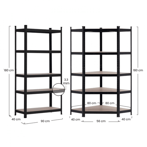 Pack 2 Prateleiras Modulares e 1 Prateleira de Canto Preta 5 Prateleiras Ajustáveis u200Bu200B7house