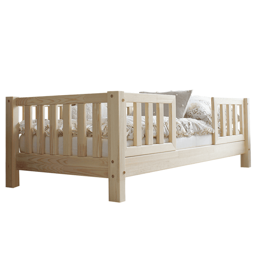 Cama 90x190 com calhas e estrado com pés de 10 cm Agnès Bois