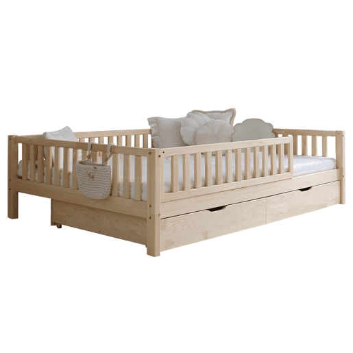 Cama 140x200 barreira base e gavetas incluída Agnès Madeira