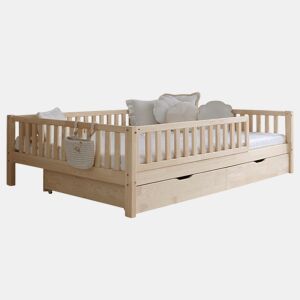 Cama 140x200 barreira base e gavetas incluída Agnès Madeira