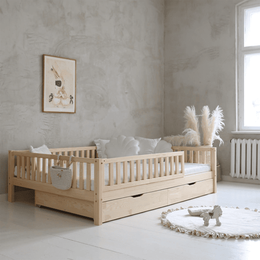 Cama 140x200 barreira base e gavetas incluída Agnès Madeira