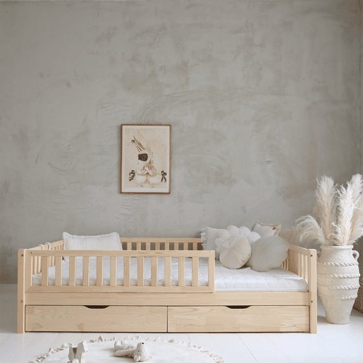 Cama 140x200 barreira base e gavetas incluída Agnès Madeira